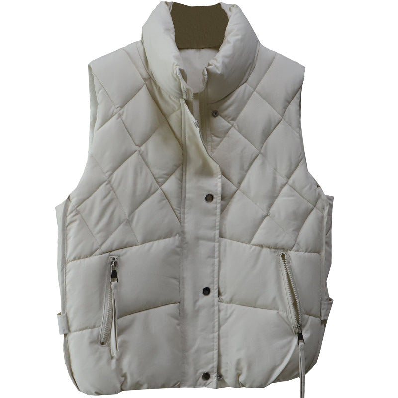 Reversible Cotton Vest for Women Diamond Pattern Outerwear