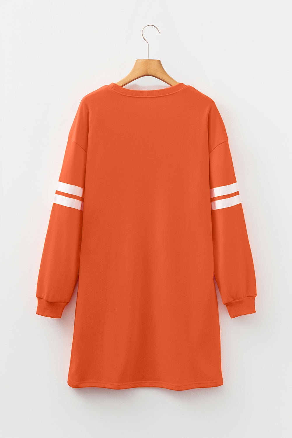 Fiery Red Varsity Contrast Banded Sleeve Shift Sweatshirt Dress