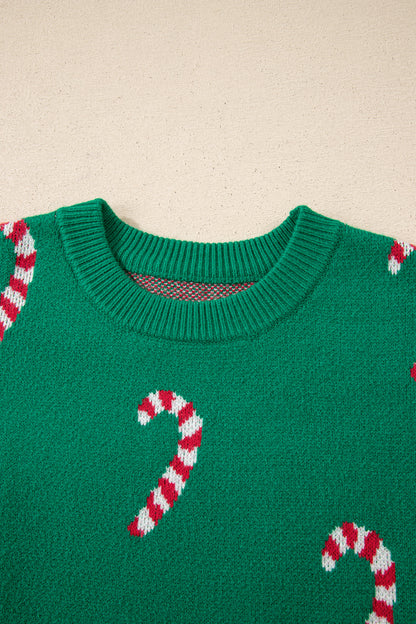 Racing Red Christmas Candy Cane Holiday Drop Shoulder Sweater