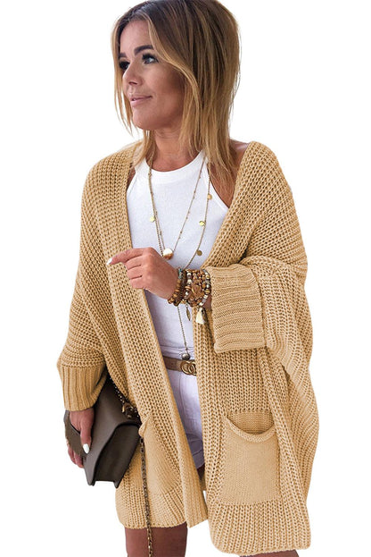 Khaki Oversized Fold Over Sleeve Sweater Cardigan - L & M Kee, LLC