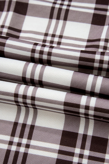 Beige Plaid Patchwork Side Slit Sweatshirt