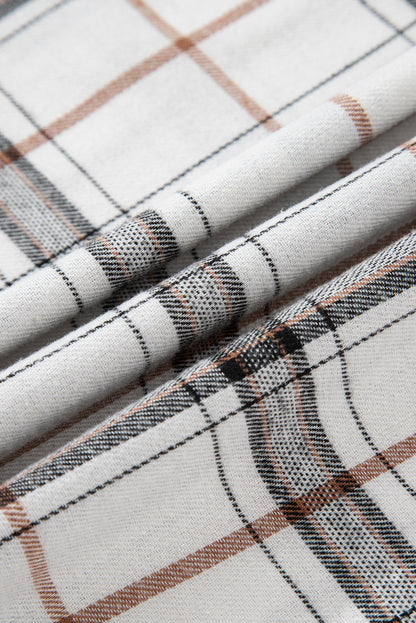 Red Plaid Print Collared V Neck Loose Blouse with Side Slits