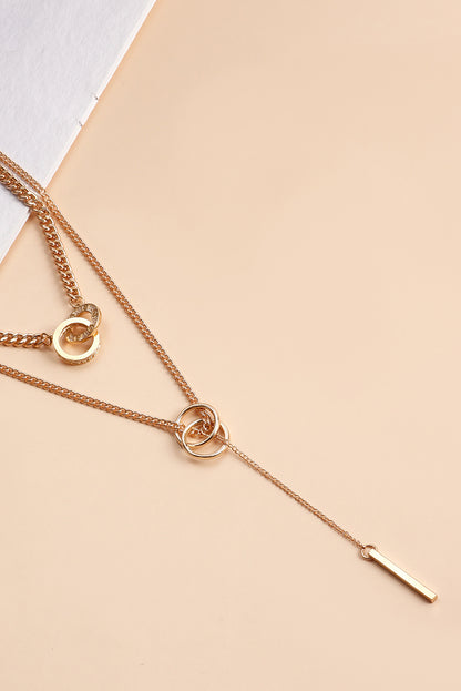 Gold Plated Double Layer O-Ring Long Stick Pendant Chain Necklace