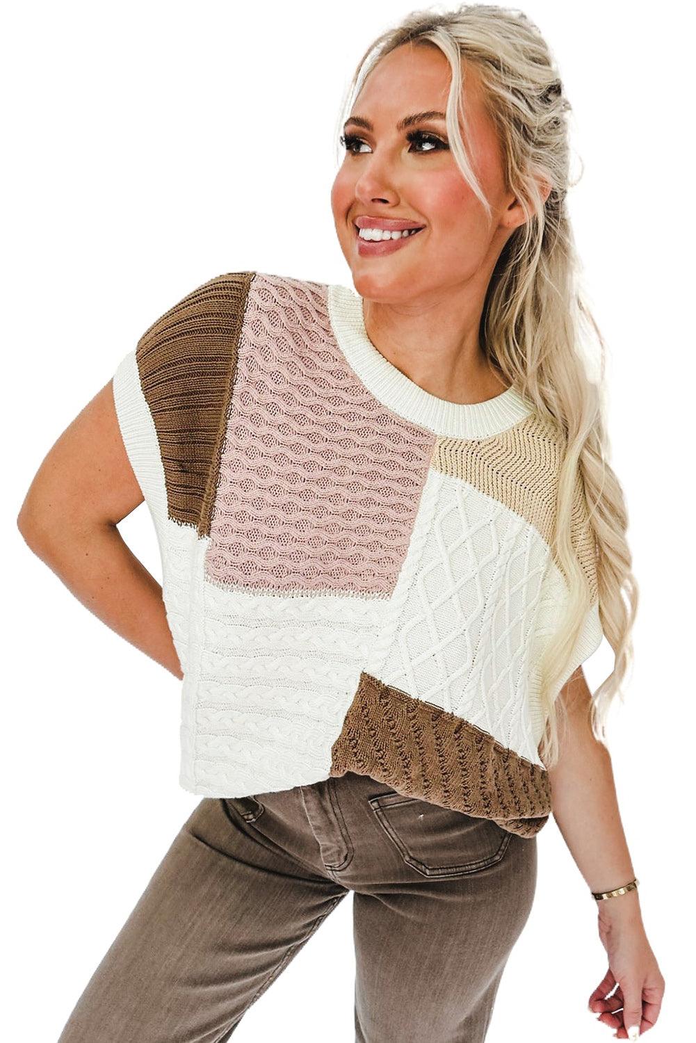 Multicolor Colorblock Mix Textured Sweater Tee - L & M Kee, LLC