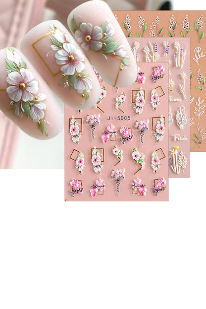 Pale Chestnut 5D Embossed Flower Nail Art Sticker