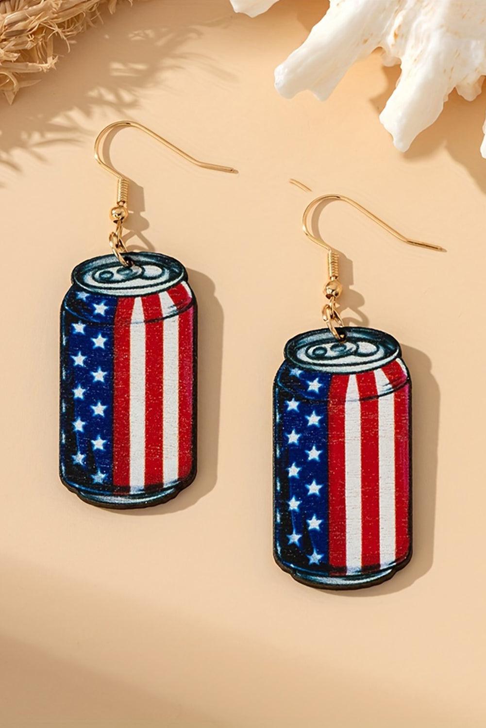 Fiery Red Flag Drink Can Pendant Hook Earrings - L & M Kee, LLC