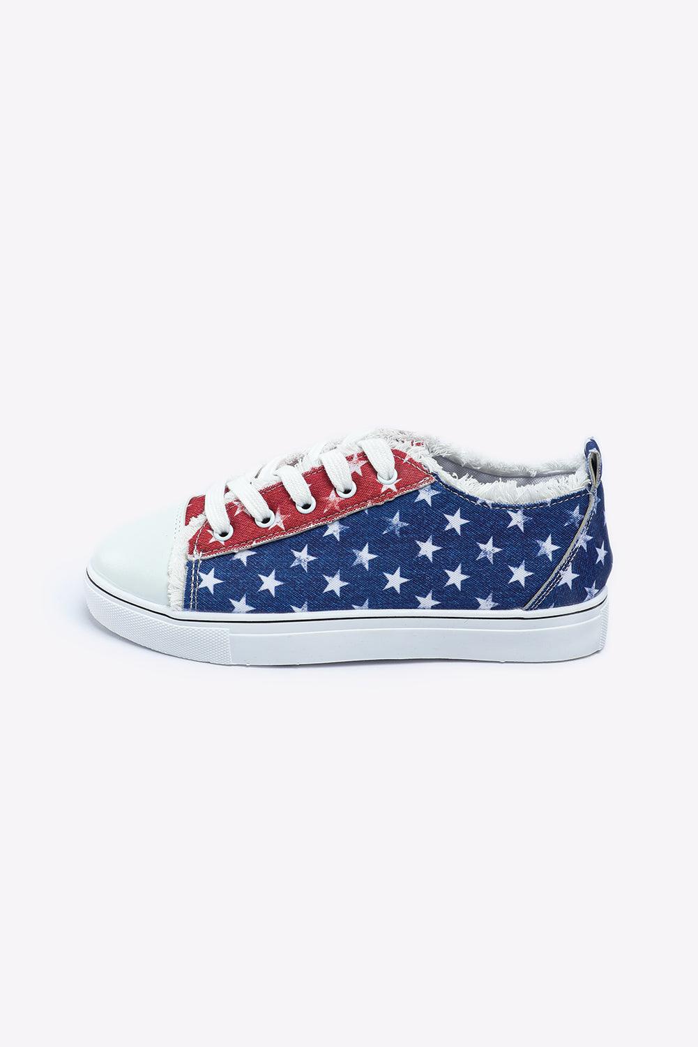 Multicolor American Flag Stars Printed Frayed Detail Lace-up Shoes - L & M Kee, LLC