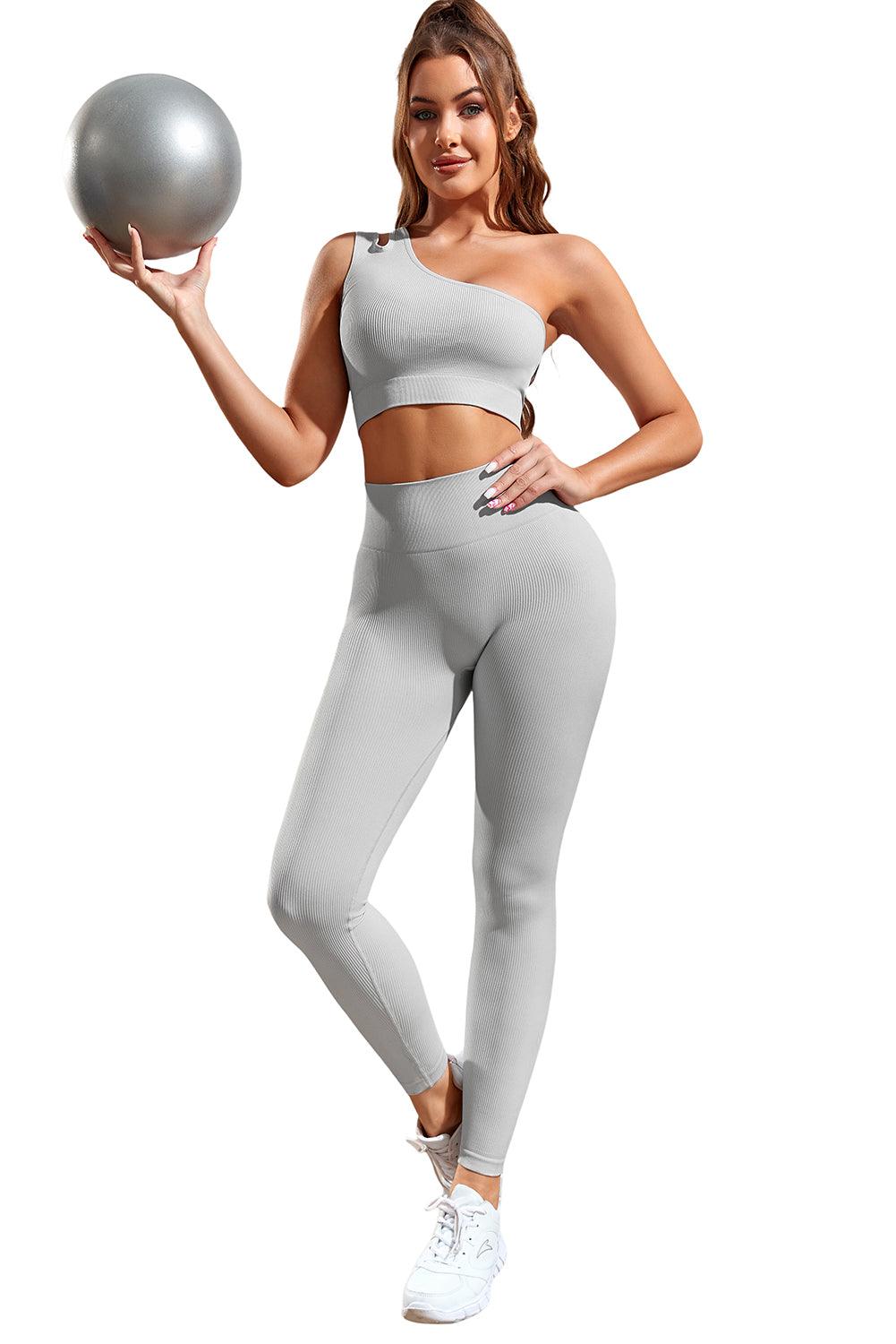 Single Split Shoulder Ribbed Cropped Sports Top - L & M Kee, LLC