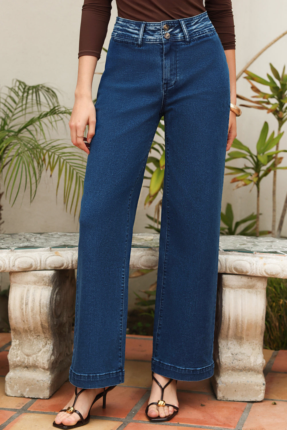 Dusk Blue Stitched Detail High Waist Shift Jeans