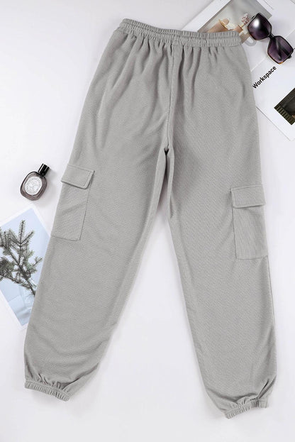 Black Waffle Texture Cargo Pocket Jogger Pants - L & M Kee, LLC