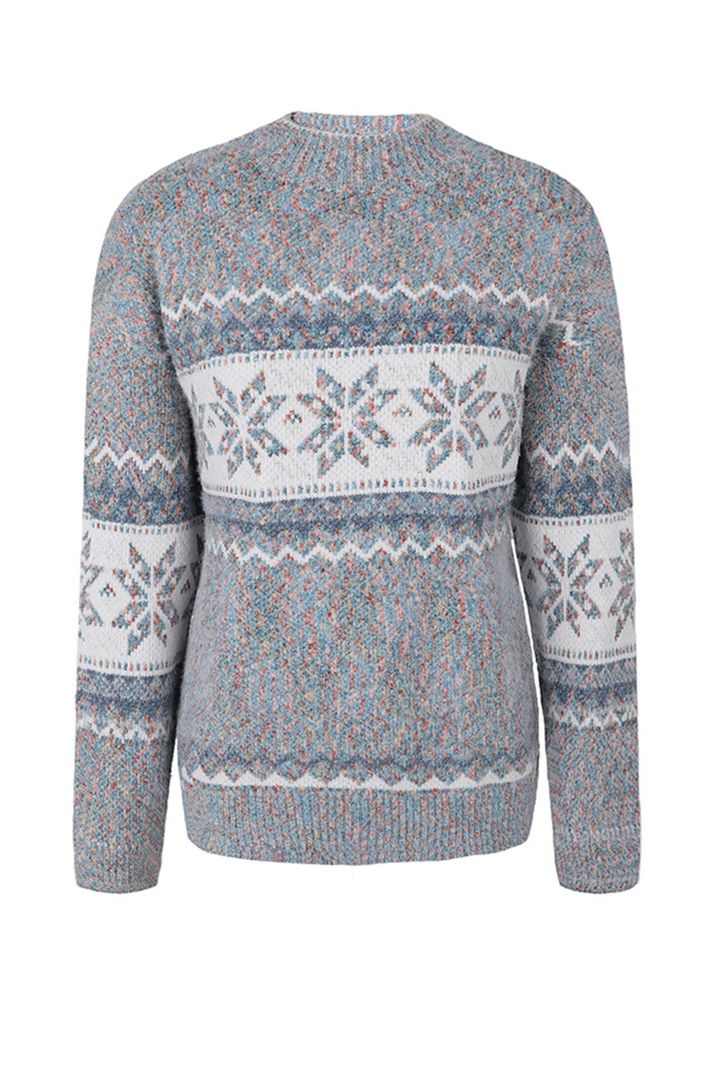 Gray Retro Snowflake Pattern Mock Neck Fuzzy Sweater