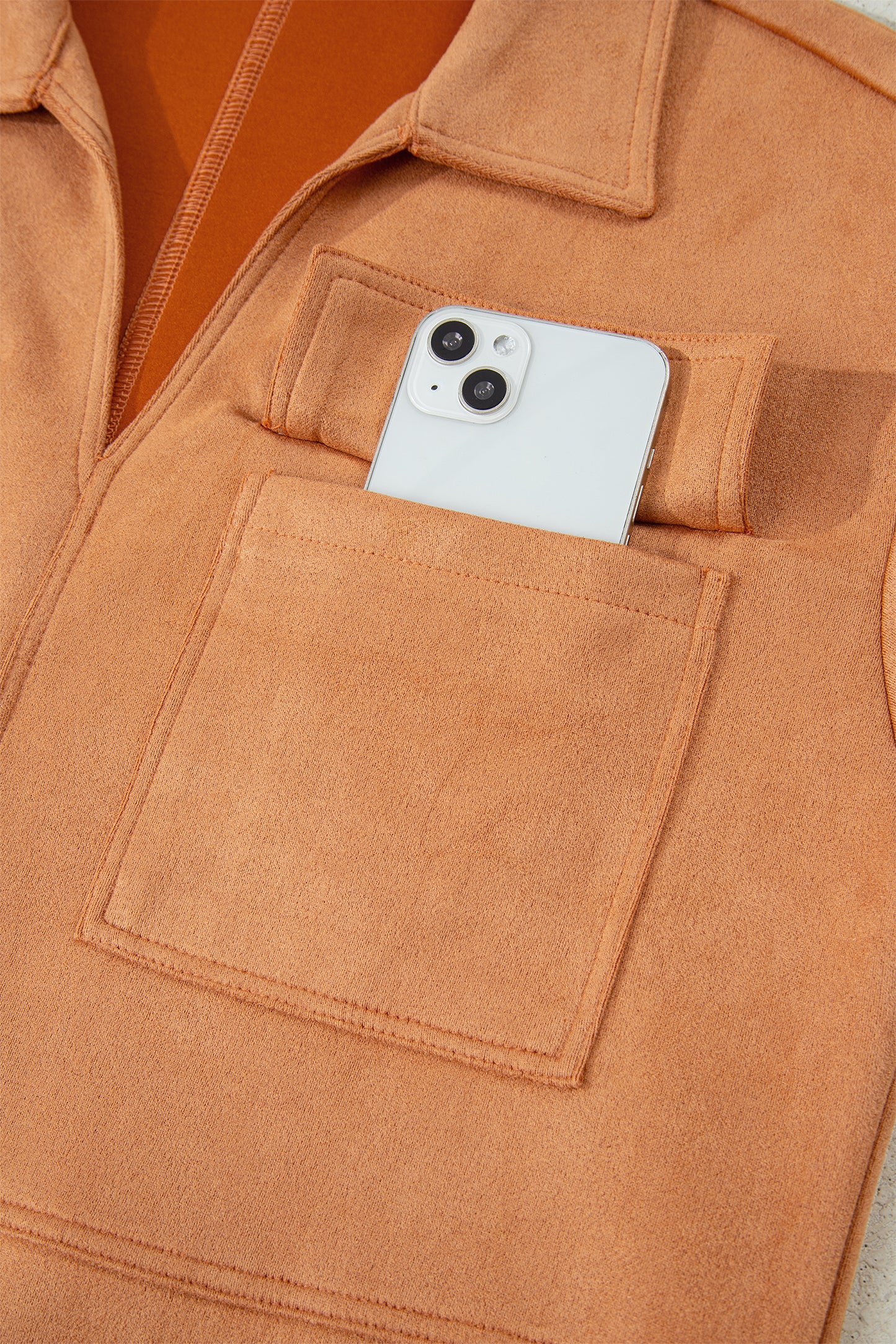 Thai Curry Collared V Neck Faux Suede Short Sleeve Shift Mini Dress