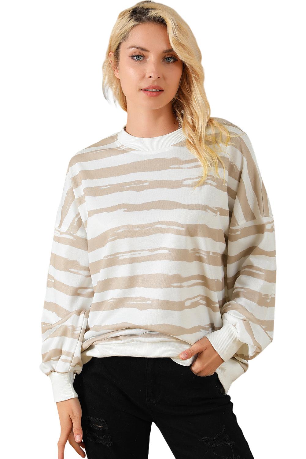 Dark Pink Oversized Striped Bishop Sleeve Pullover Sweatshirt - L & M Kee, LLC