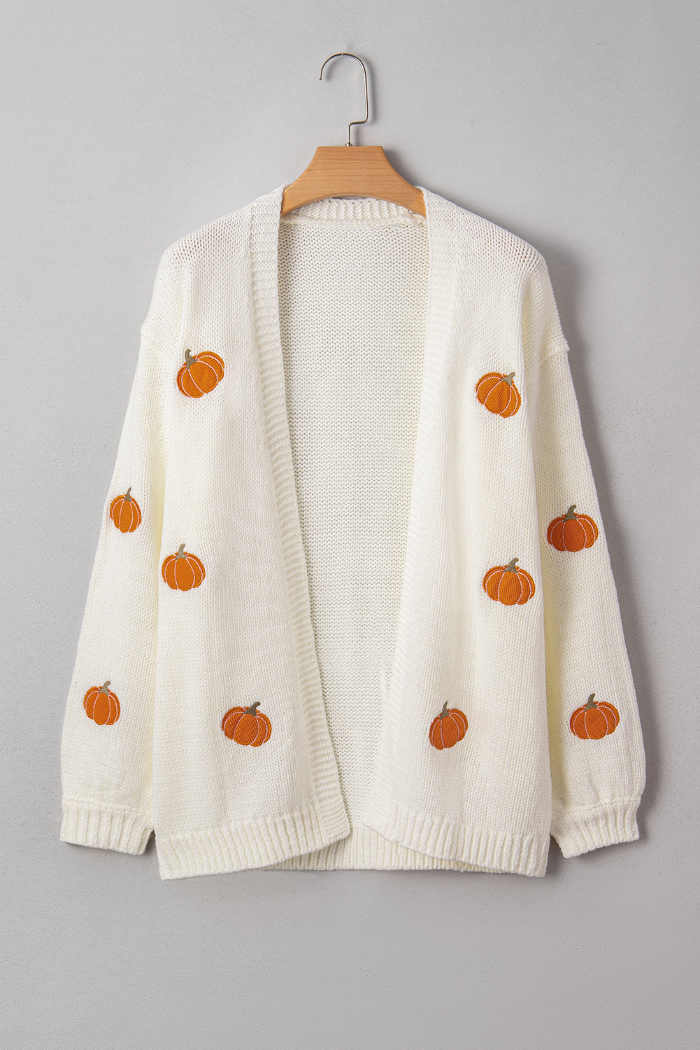 White Pumpkin Print Open Front Drop Shoulder Midi Cardigan