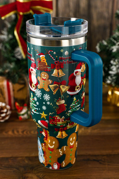 Sail Blue Christmas Pattern Print Handled Stainless Steel Tumblers - L & M Kee, LLC