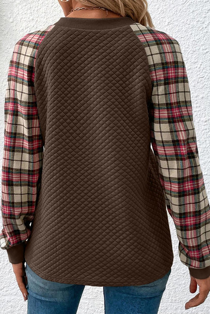 Apricot Plaid Raglan Sleeve Sweatshirt - L & M Kee, LLC