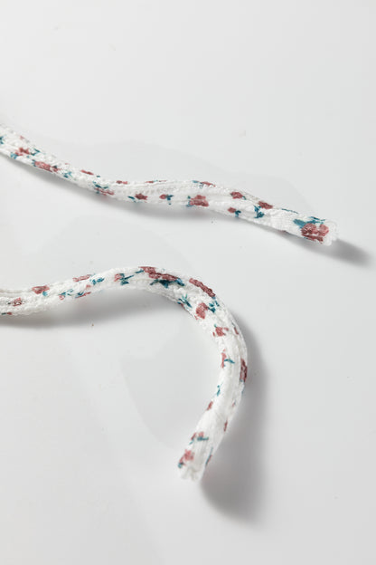 White Spiral Ribbed Floral Print Long Sleeve Henley Top Drawstring Short Set