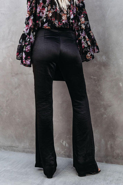 Black Satin Flare Tailored Pants - L & M Kee, LLC