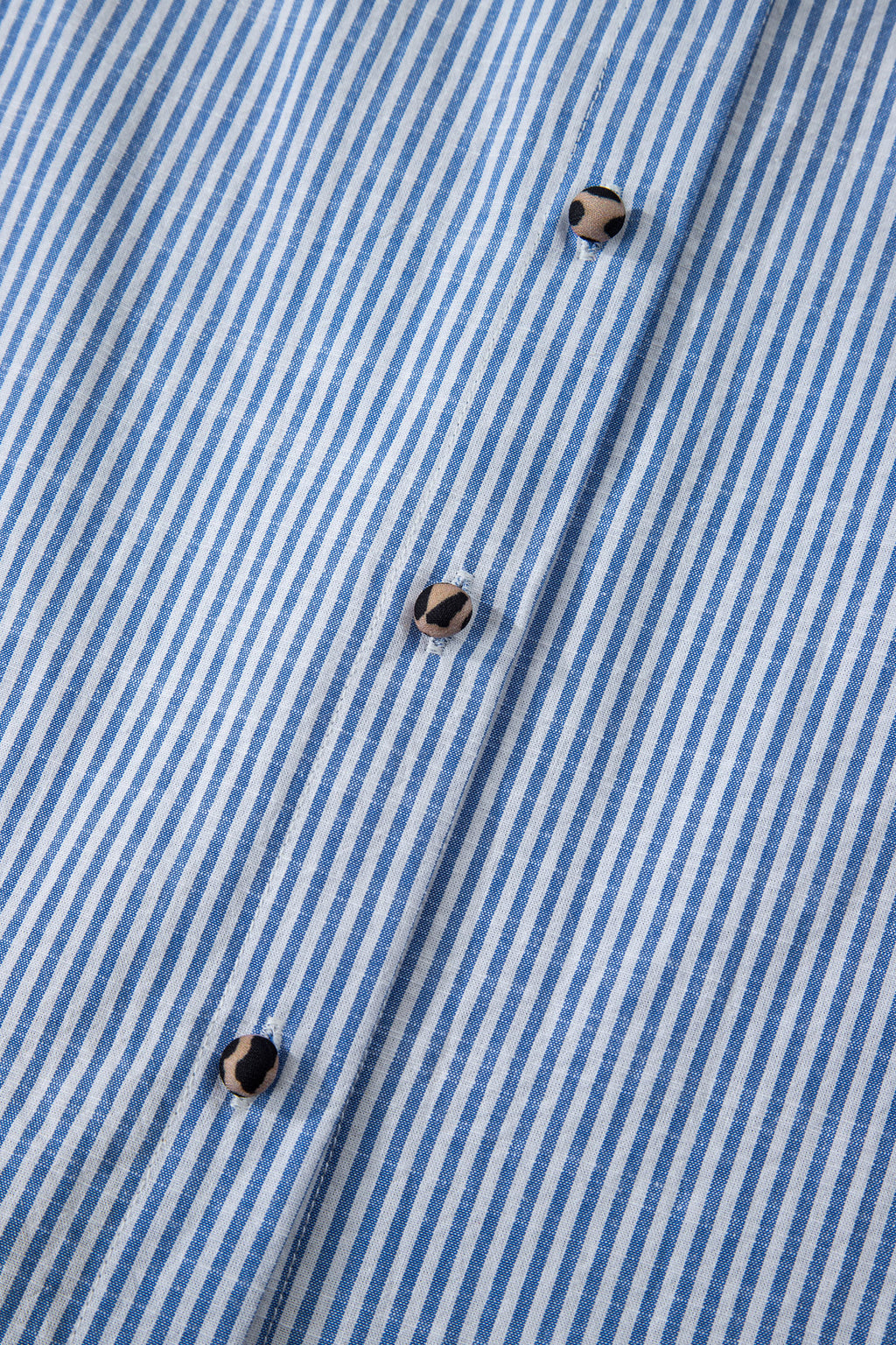 Sky Blue Stripe Contrast Frilled Leopard Trim Casual Long Sleeve Shirt