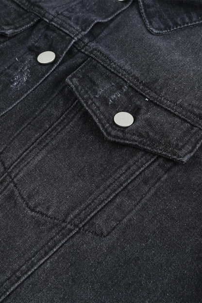 Blank Apparel - Blue Lapel Distressed Raw Hem Buttons Denim Jacket - L & M Kee, LLC