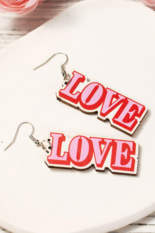 Pink Valentines Day LOVE Pendant Hook Earrings - L & M Kee, LLC