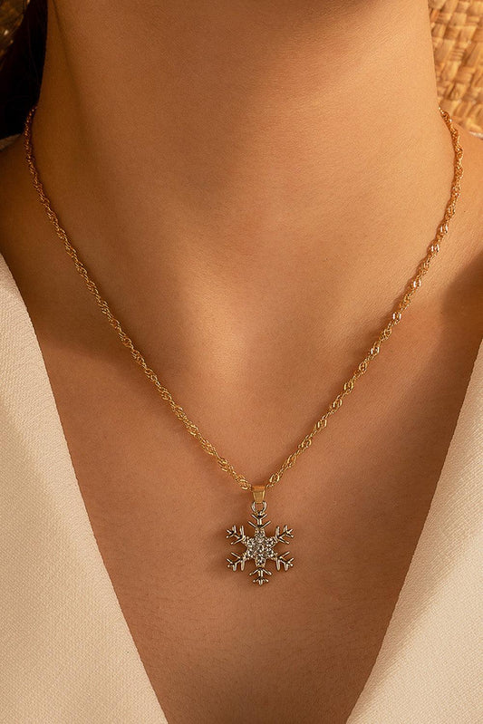 Gold Rhinestone Snowflake Christmas Fashion Necklace - L & M Kee, LLC