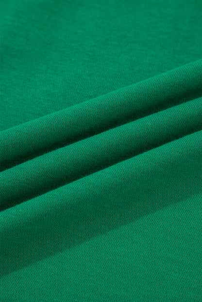 Dark Green Contrast Piping Crewneck Pullover Mini Skirt Set