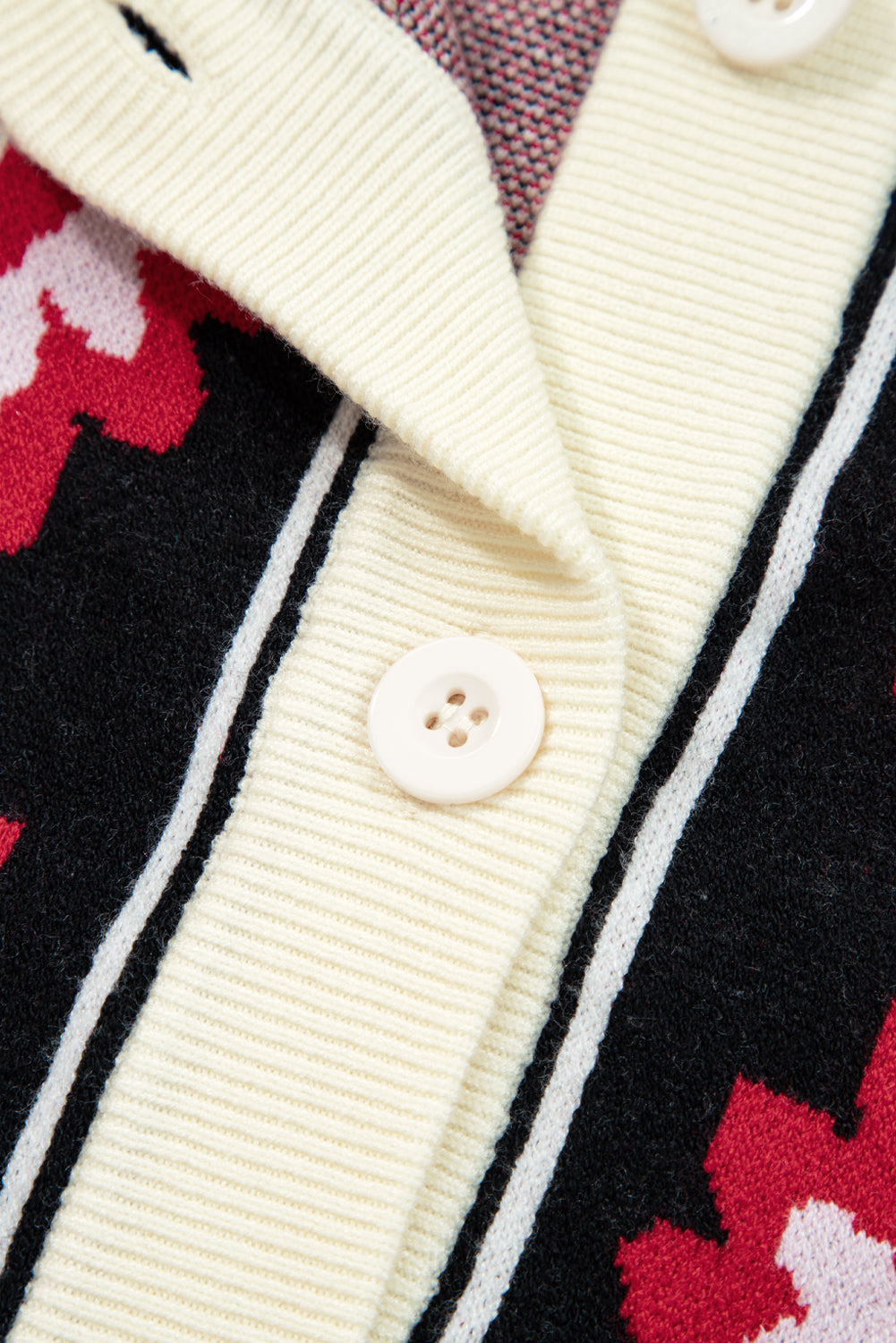 Beige Floral Print Buttoned Front V Neck Knit Cardigan