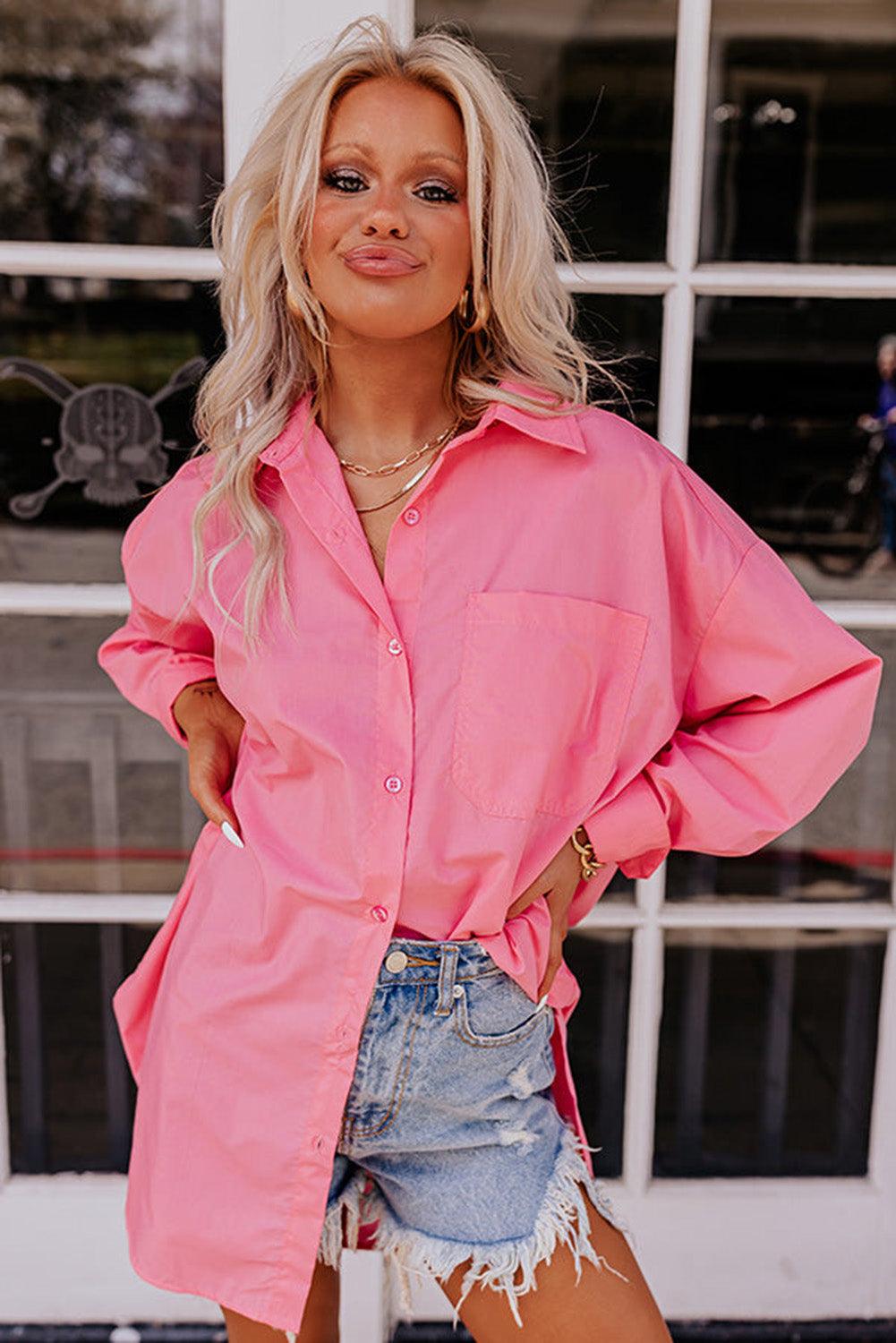 Solid Color Long Sleeve Oversized Tunic Shirt