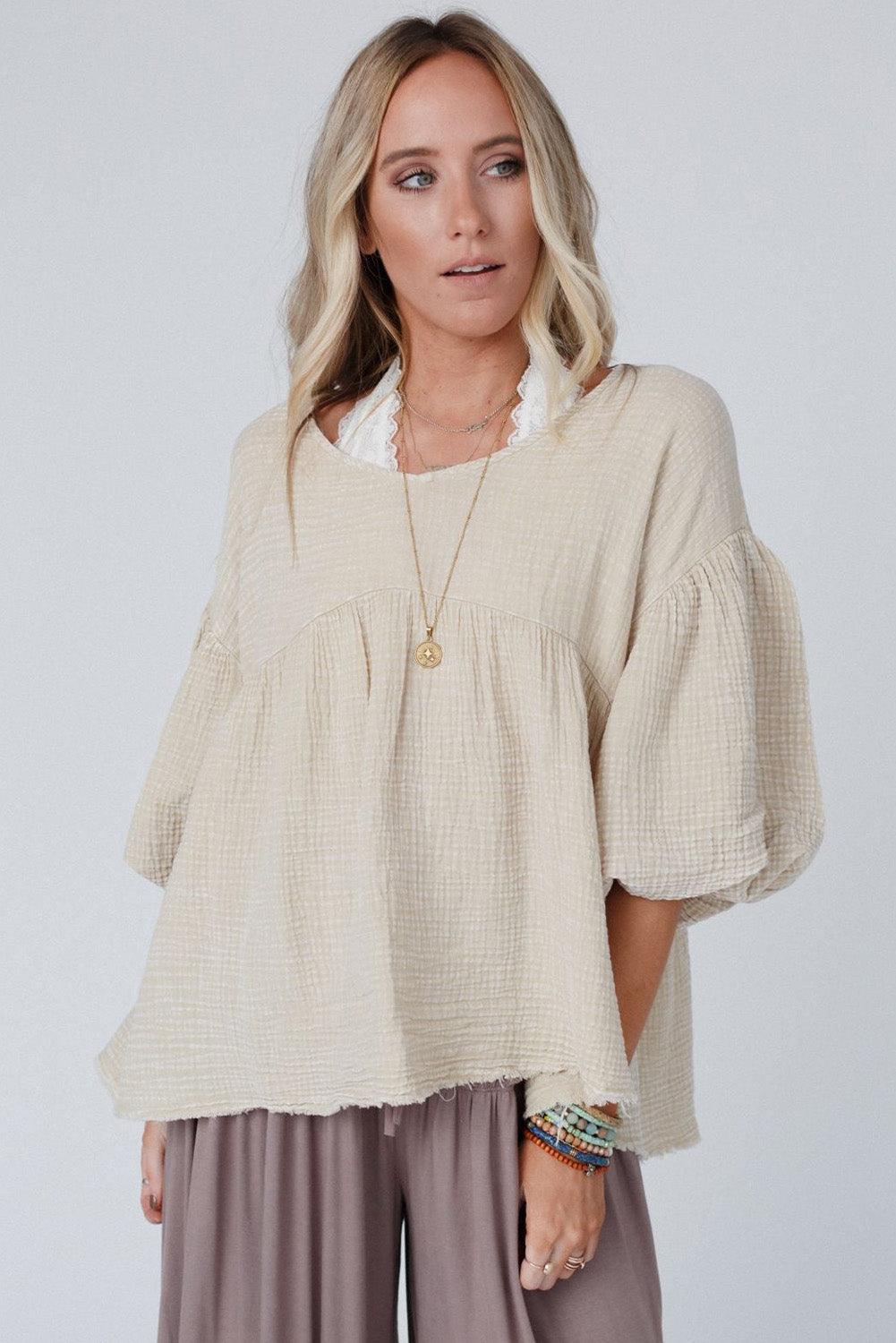 Textured Bubble Sleeves Top - L & M Kee, LLC