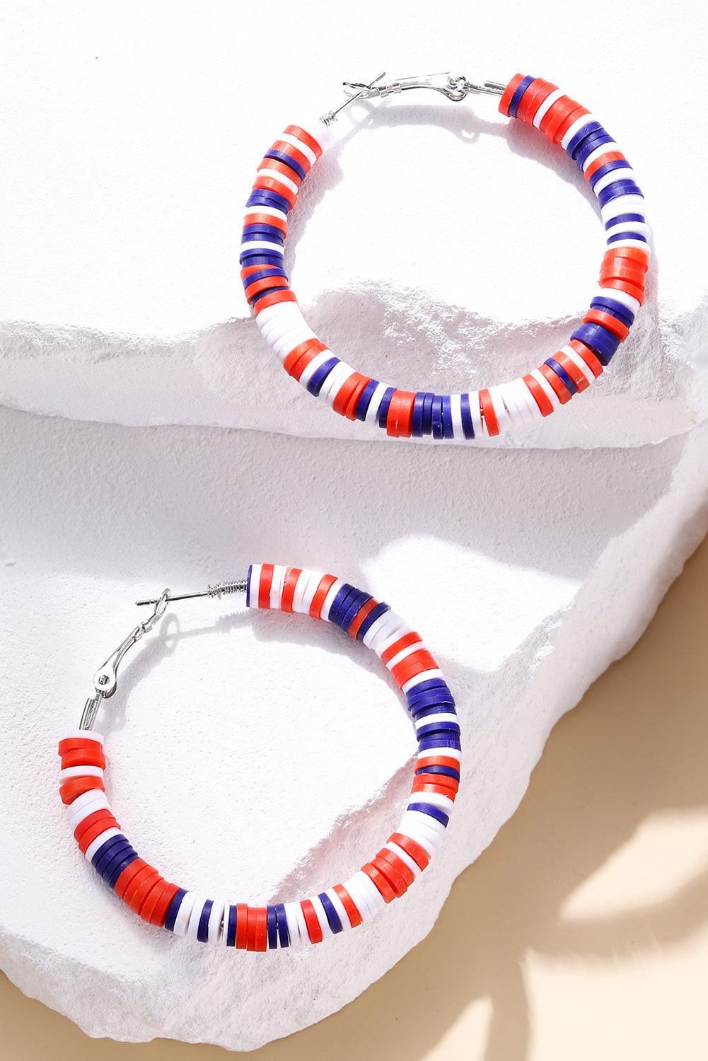 Fiery Red Patriotic Multicolored Bead Hoop Earrings - L & M Kee, LLC