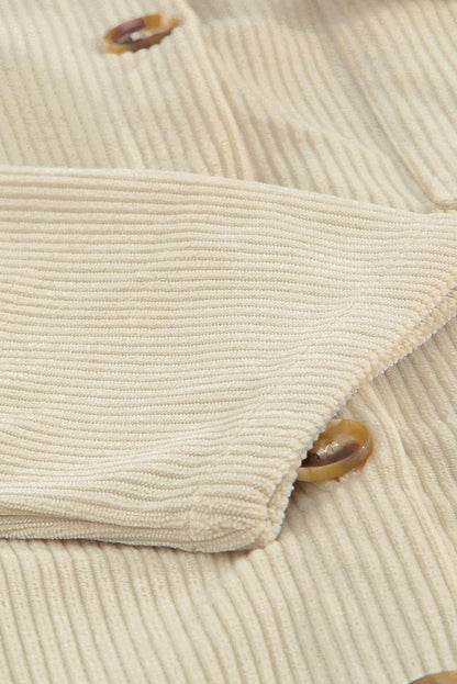 Blank Apparel - Beige Pocketed Button Ribbed Textured Shacket - L & M Kee, LLC