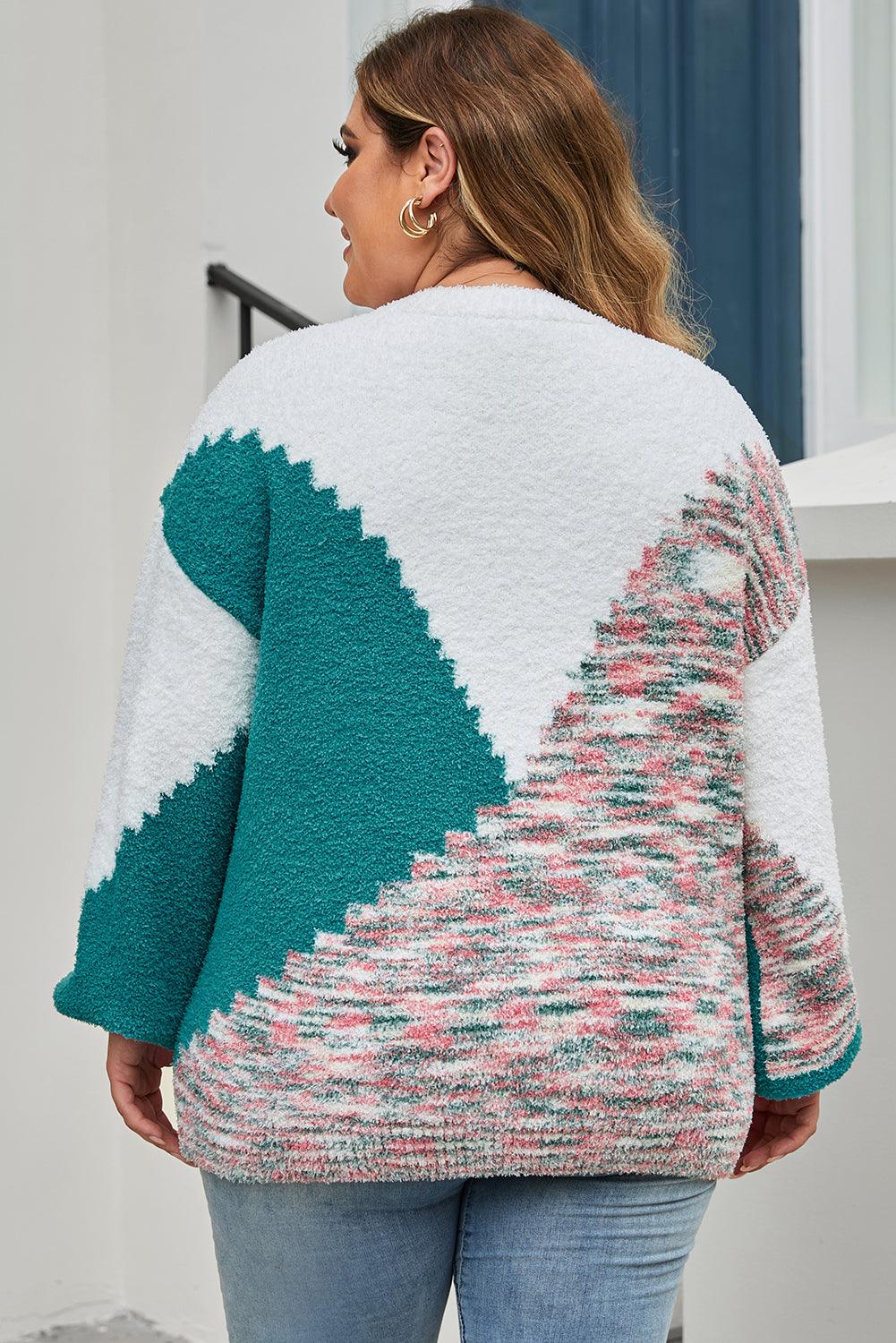 Multicolor Scalloped Color Block Plus Size Sweater - L & M Kee, LLC