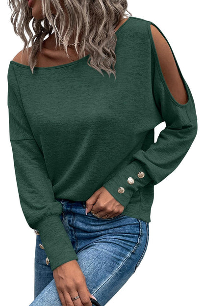 Green Asymmetrical Cut Out Buttoned Long Sleeve Top - L & M Kee, LLC