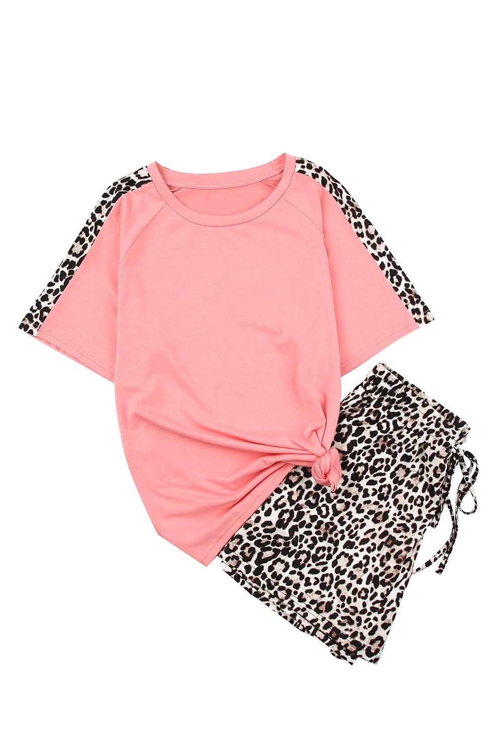 Colorblock Leopard Short Sleeve and Shorts Loungewear - L & M Kee, LLC