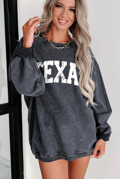 Gray TEXAS Graphic Corded Pullover Sweatshirt - L & M Kee, LLC