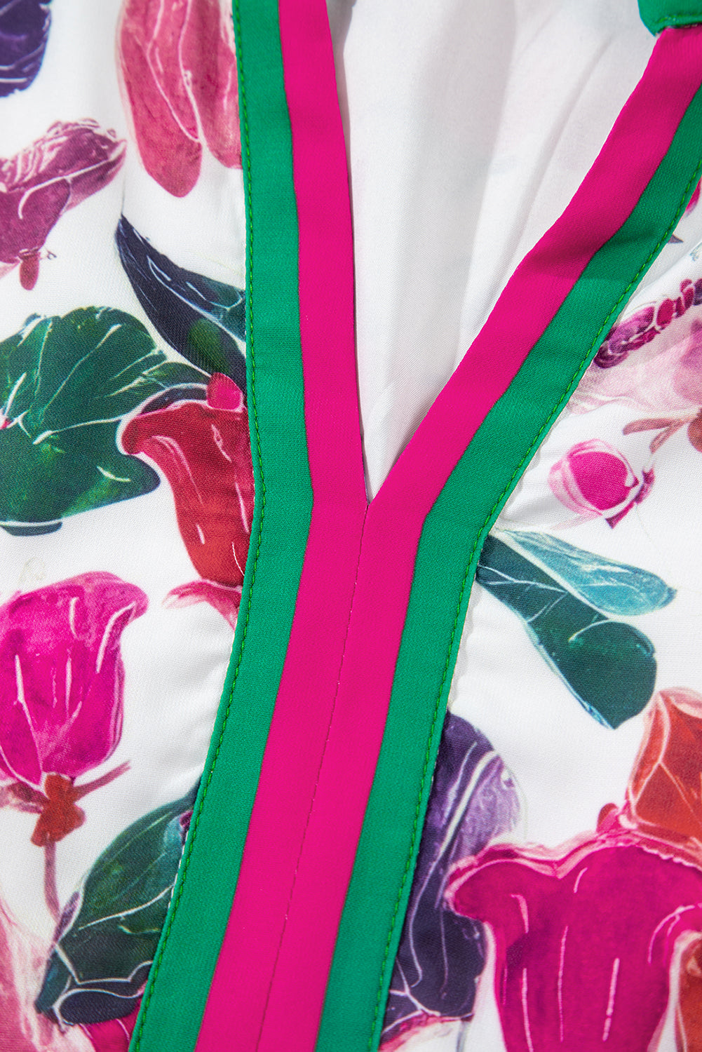 Purple Floral Print Contrast Striped Detail Long Sleeve Mini Dress