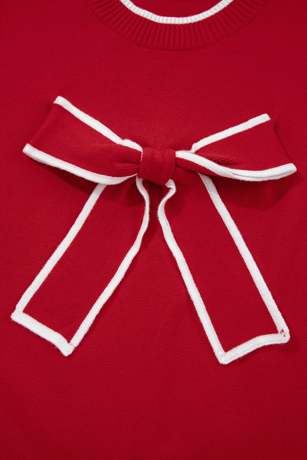 Black Contrast Trim Big Bow Accent Holiday Cropped Sweater