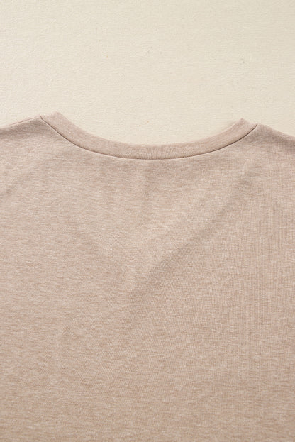 Oatmeal V Neck Contrast Lace Patchwork Long Sleeve Top