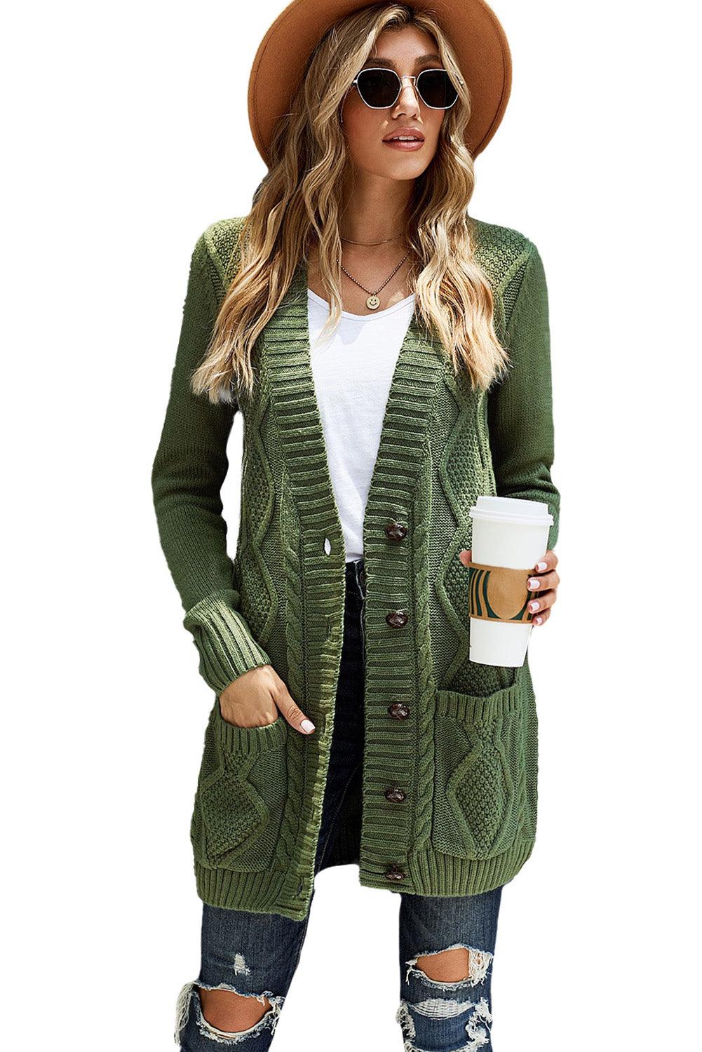 Blue Front Pocket and Buttons Closure Cardigan - L & M Kee, LLC