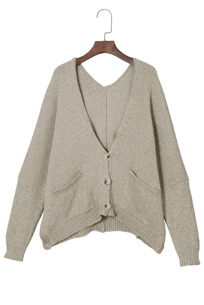 Gray Buttons Front Pocketed Sweater Cardigan - L & M Kee, LLC