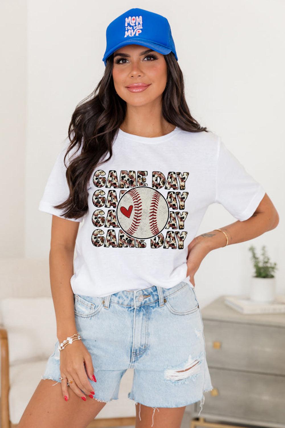 White Leopard GAME DAY Baseball Graphic T Shirt - L & M Kee, LLC