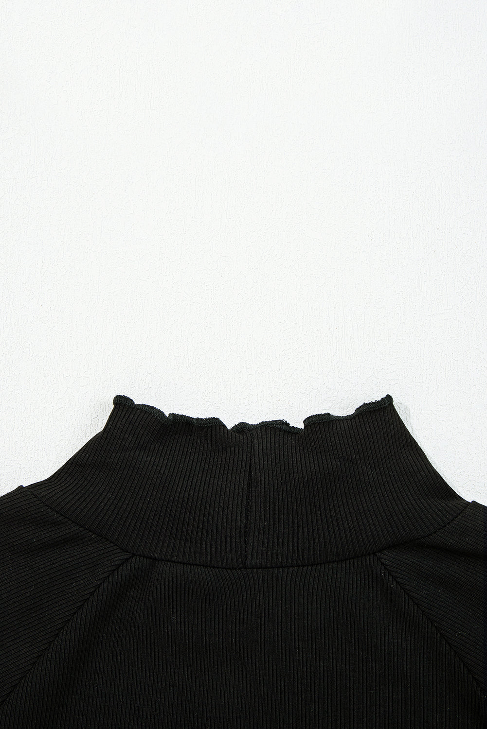 Black Ribbed Knit Lettuce Trim High Neck Long Sleeve Top