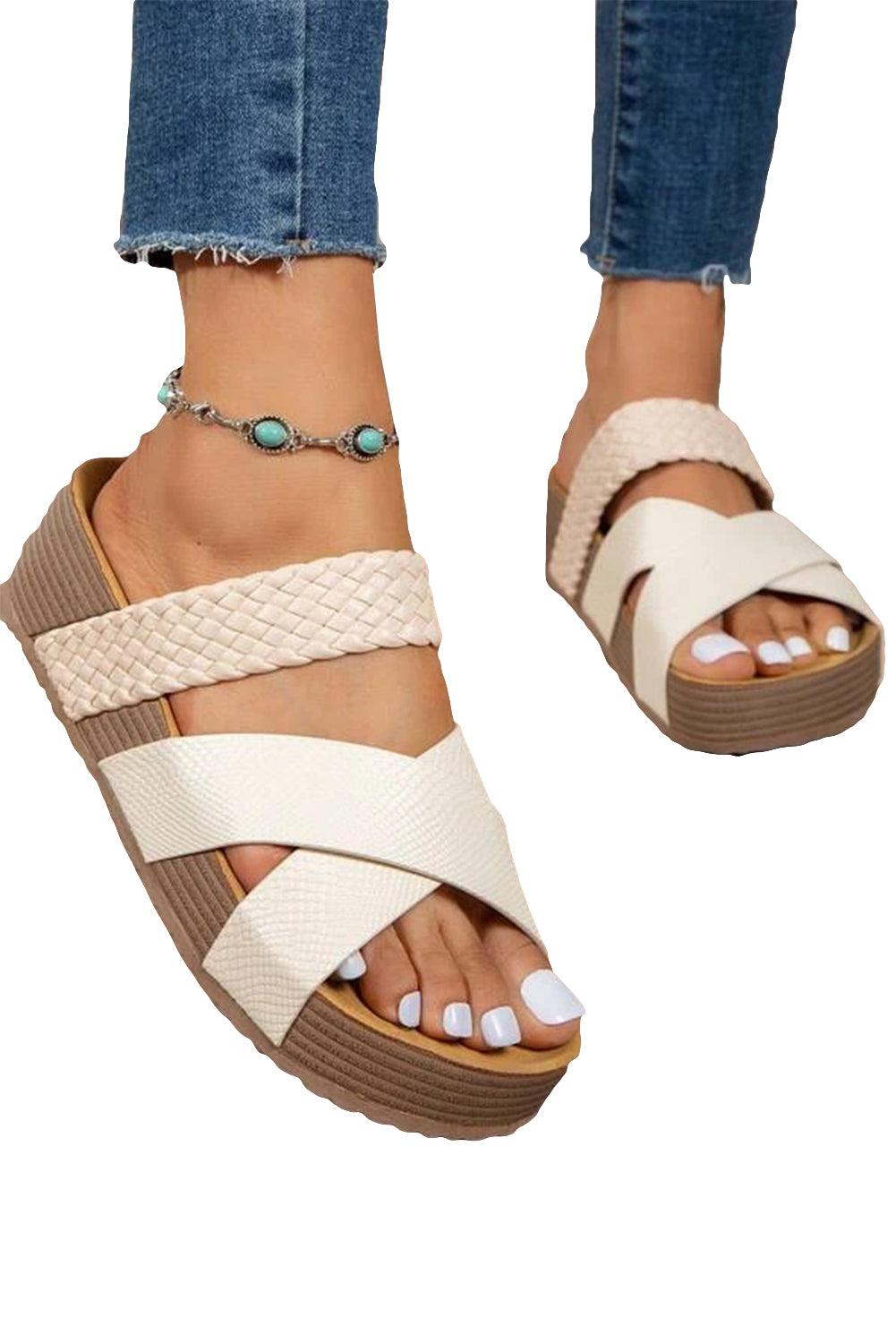 Braided Detail Criss Cross Platform Slippers - L & M Kee, LLC