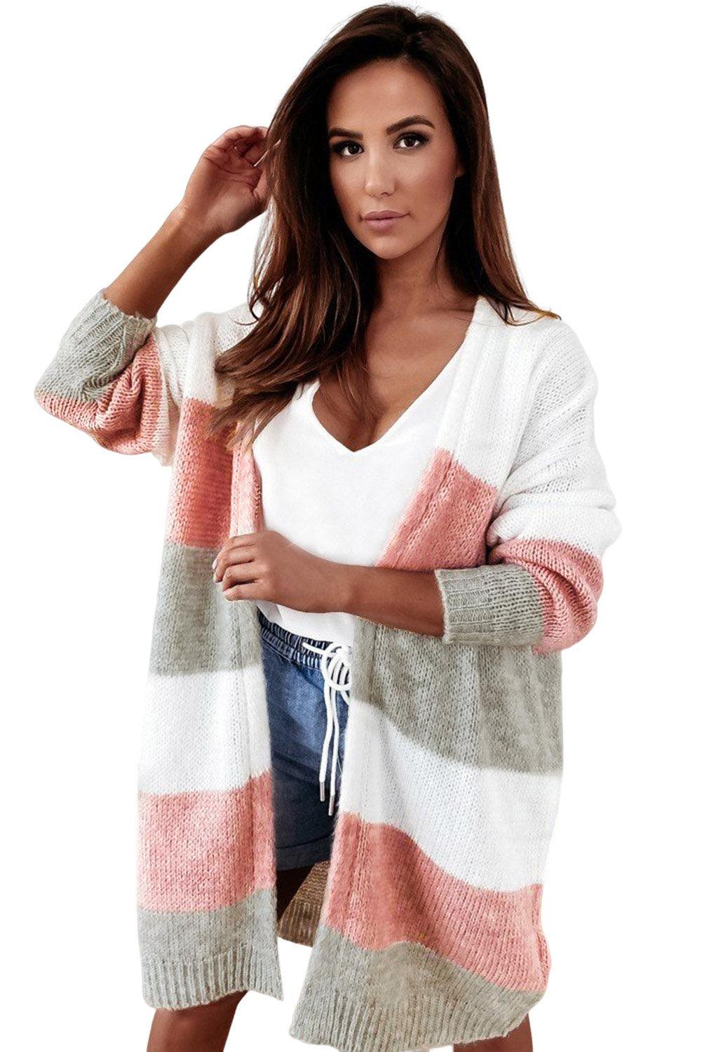 Green Colorblock Stripe Open-Front Cardigan - L & M Kee, LLC