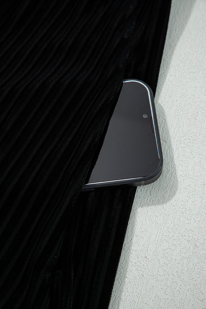 Black Tie Back Square Neck Velvet Babydoll Dress