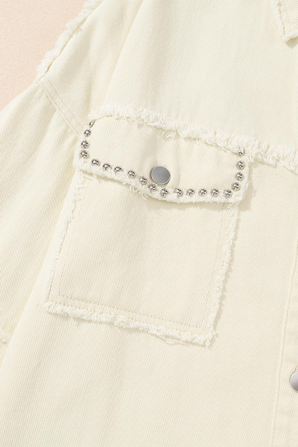 White Frayed Exposed Seam Denim Jacket - L & M Kee, LLC