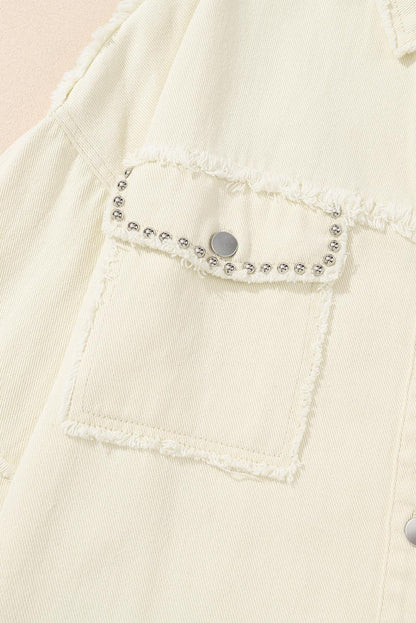 White Frayed Exposed Seam Denim Jacket - L & M Kee, LLC