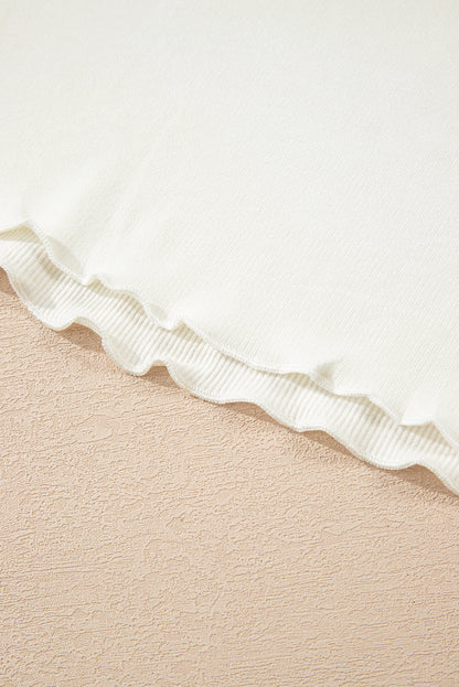 Black Ribbed Knit Lettuce Trim High Neck Long Sleeve Top