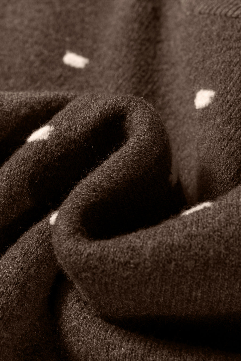 Coffee Dotted Print Ribbed Edge Knit Sweater